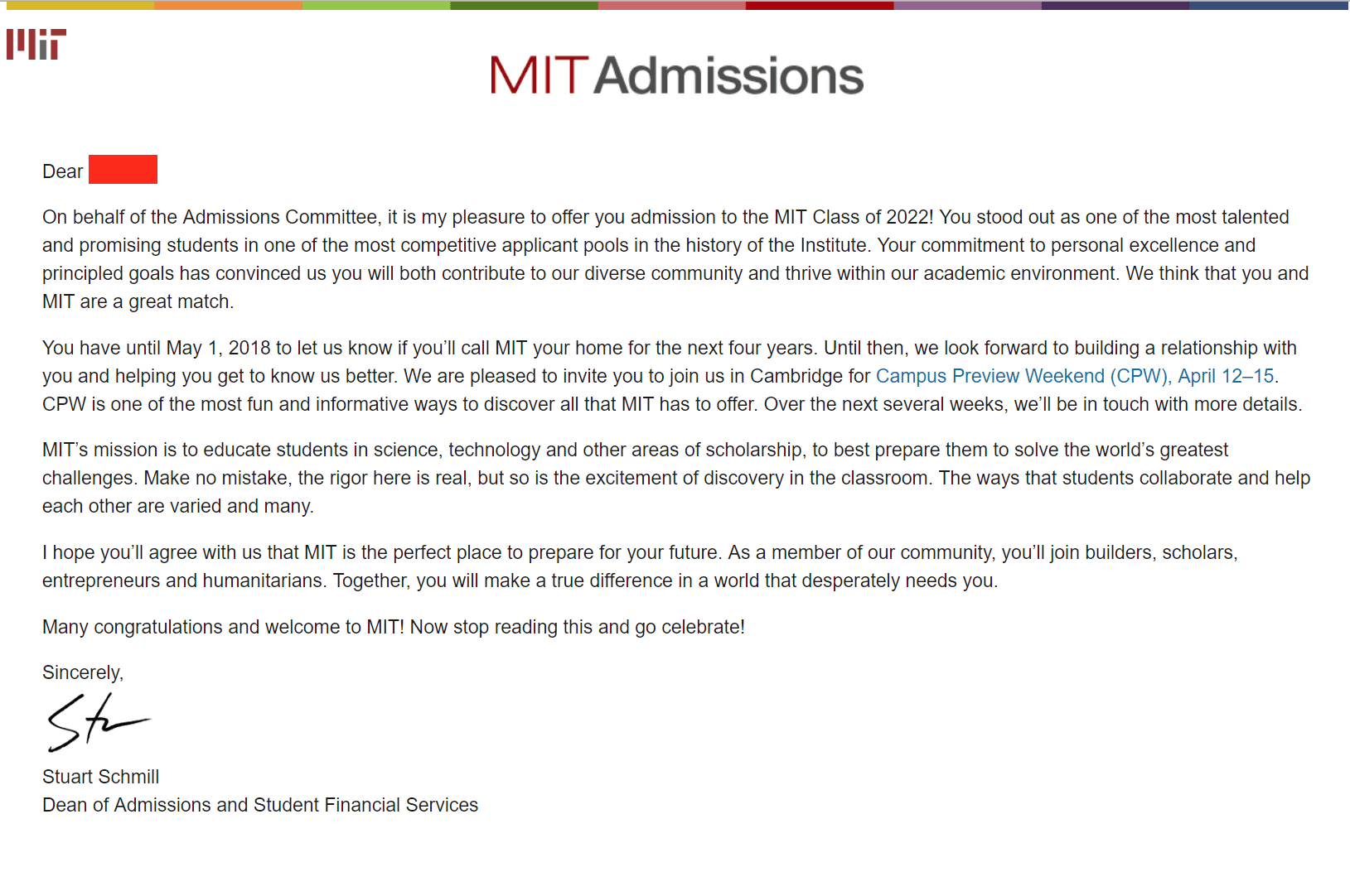 MIT acceptance letter
