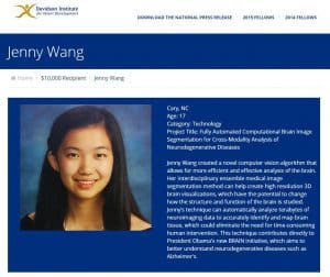 Jenny Wang RSI '14 won a $10,000 Davidson Fellows Scholarship in Technology