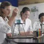 Students conduct science experiments.