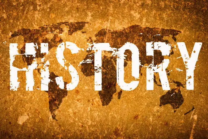 An image with the word history and a world map as background