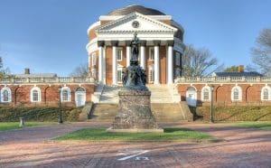 University of Virginia main building and a statue in front