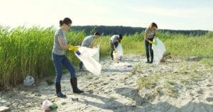 Students picking up trash