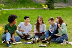 Students lounging in the campus.