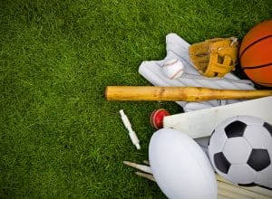 Sports equipment laying on the grass