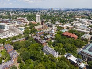 Aerial view of Harvard University campus