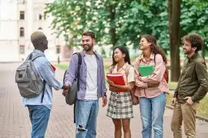 a group of students getting to know each other