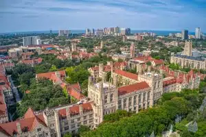 Aerial view of the University of Chicago neighborhood of Hyde Park.