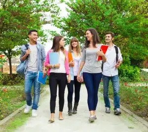 Group of students walking to go to school.