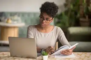 a female student studying