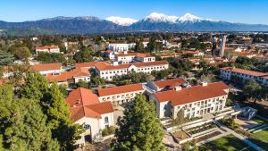 Aerial view of Pomona college in daytime.