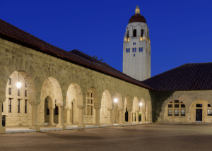 View of Stanford University building at night 
