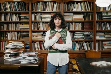 college student in the library