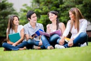 Students lounging in the school grounds.