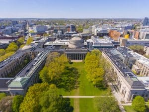 Aerial view of MIT campus during the day.