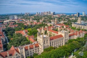Aerial view of University of Chicago.