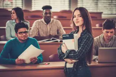 Students getting ready for a class.
