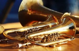 Brass Instruments placed on the floor.