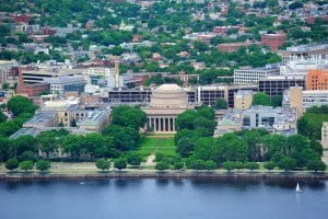 Aerial view of MIT campus during the day.