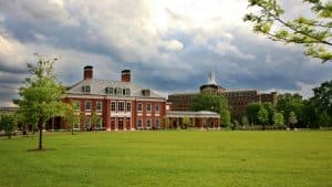 View of Johns Hopkins University surrounded by grass.