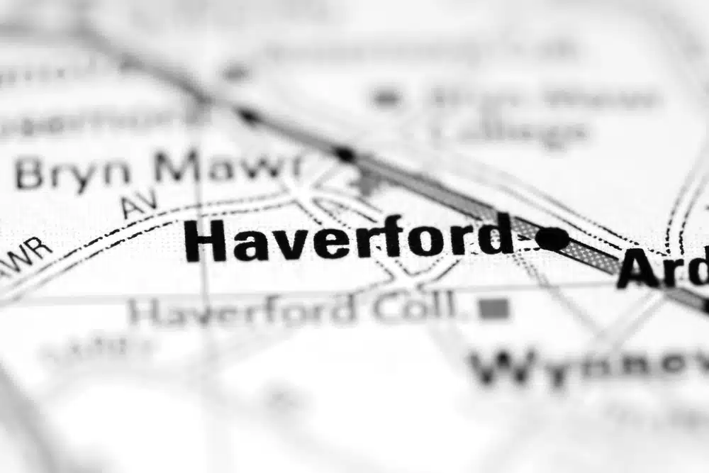 A map showing Haverford area on a map.