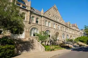 View of Tulane University brick building.