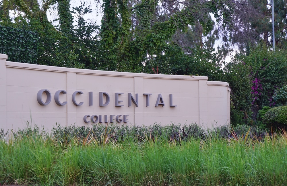 View of Occidental signage near an entrance.