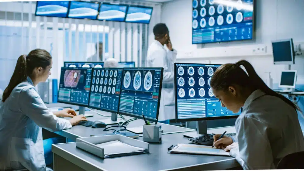 neuroscientists working inside a lab