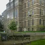 In front of the university signage while waiting for the Case Western Reserve University decisions to come out