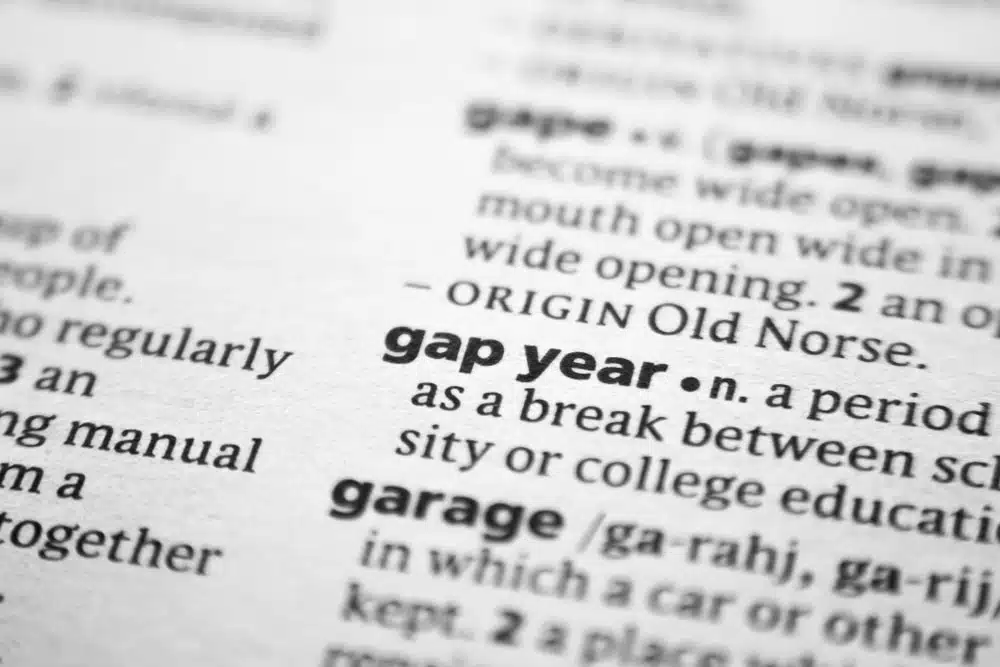 an excerpt of a dictionary where "gap year" is focused
