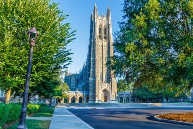 Duke College campus where it's main tower is visible