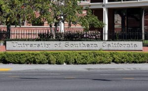 View of USC signaged placed near the entrance.