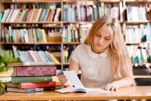 a female student in a library