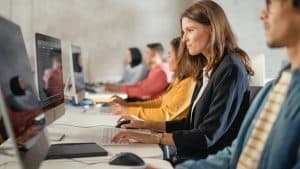 View of students using computers.