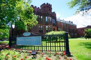 Mount Holyoke College main entrance where the main building is visible