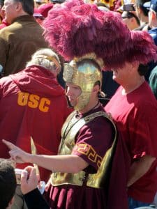 USC students wearing a warrior costume