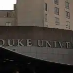 The Duke University signage that students see when they visit the school and wait for when do Duke decisions come out.