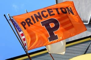An orange flag with letter "P" and "Princeton" written on it