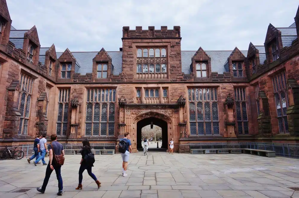 Princeton campus with students walking in front