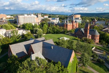 Aerial view of Cornell University campus and its surroundings