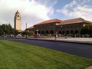 Stanford campus sprawled with students