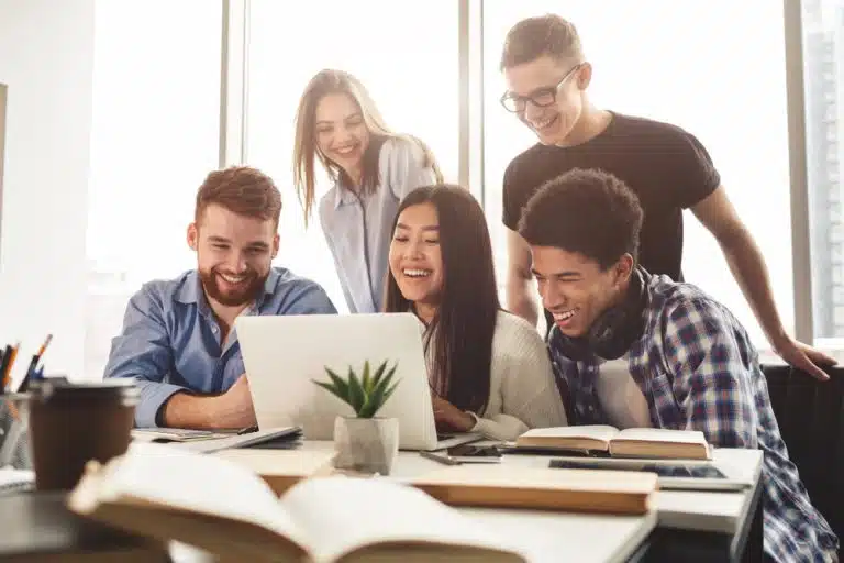 a group of students studying