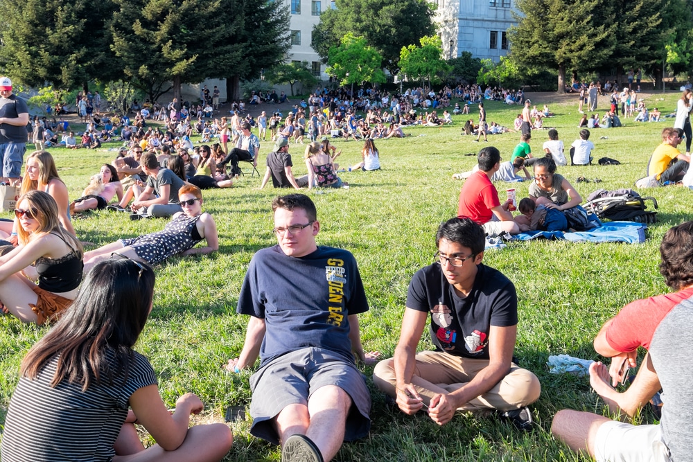 Berkeley campus field with students