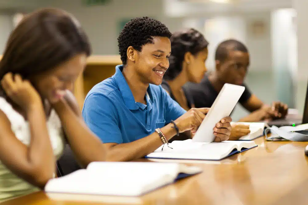 African American students in a library