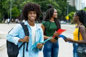 students talking to one another in campus