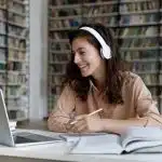 View of a student writing an essay.