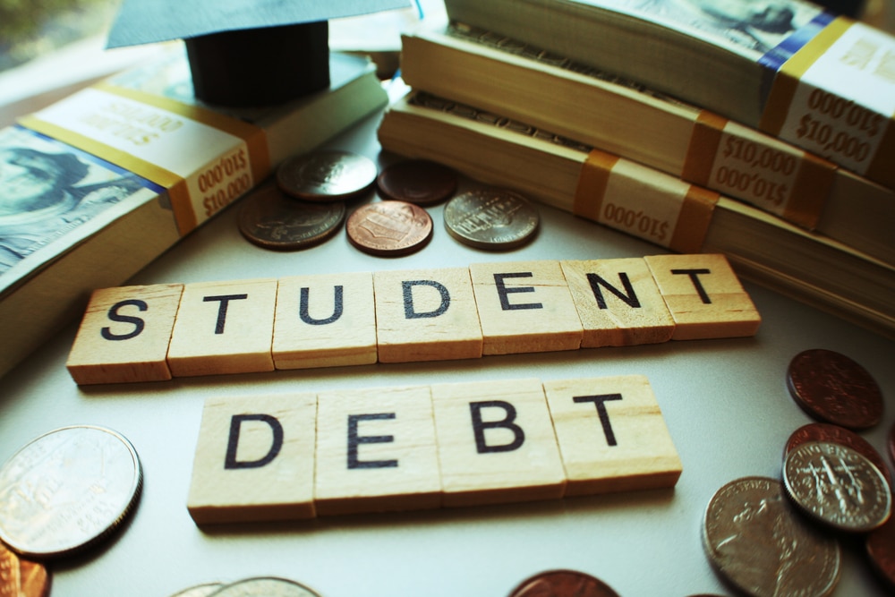 the term student debt in small word tiles