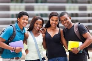 group of happy african american college friends