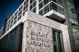 Emory University Hospital sign and building