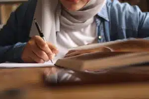 A woman taking an exam