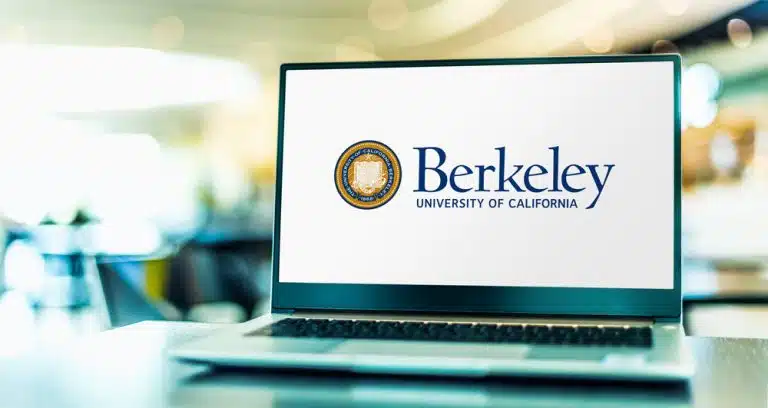 Laptop computer displaying logo of The University of California, Berkeley